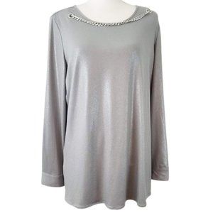 SLIM FACTOR By Investments Silver Shimmer Blouse - Women's M